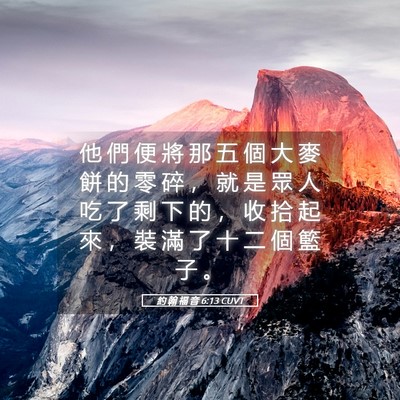 Picture 05 - 約 翰 福 音 6:13 CUVT - 他 們 便 將 那 五 個 大 麥 餅 的 零 - Bible Verse Picture