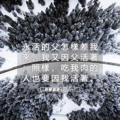 Picture 05 - 約 翰 福 音 6:57 CUVT - 永 活 的 父 怎 樣 差 我 來 ， 我 又 - Bible Verse Picture