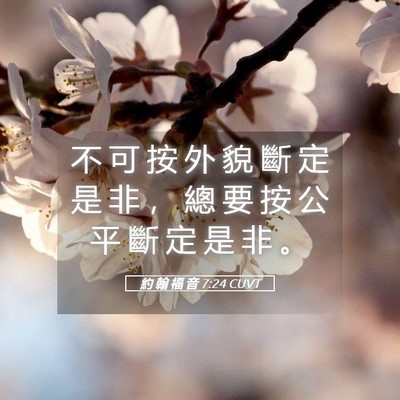 Picture 05 - 約 翰 福 音 7:24 CUVT - 不 可 按 外 貌 斷 定 是 非 ， 總 要 - Bible Verse Picture