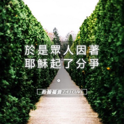 Picture 05 - 約 翰 福 音 7:43 CUVT - 於 是 眾 人 因 著 耶 穌 起 了 分 爭 - Bible Verse Picture