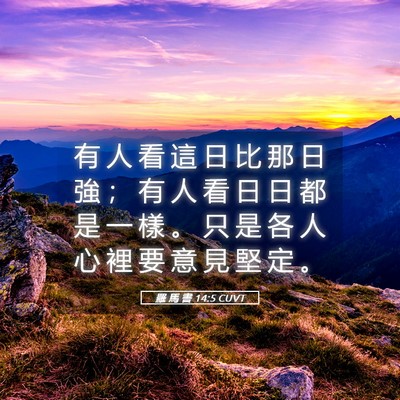 Picture 05 - 羅 馬 書 14:5 CUVT - 有 人 看 這 日 比 那 日 強 ； 有 人 - Bible Verse Picture