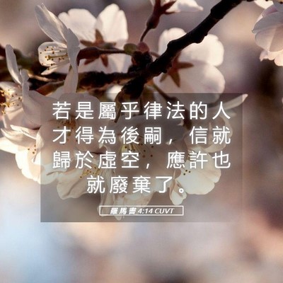 Picture 05 - 羅 馬 書 4:14 CUVT - 若 是 屬 乎 律 法 的 人 才 得 為 後 - Bible Verse Picture