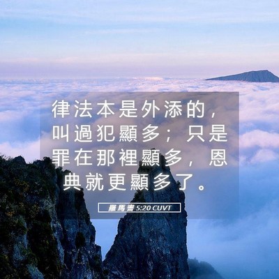 Picture 05 - 羅 馬 書 5:20 CUVT - 律 法 本 是 外 添 的 ， 叫 過 犯 顯 - Bible Verse Picture