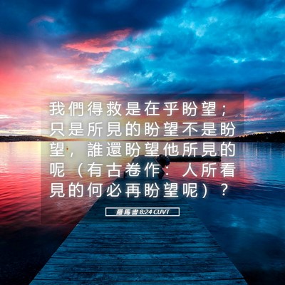 Picture 05 - 羅 馬 書 8:24 CUVT - 我 們 得 救 是 在 乎 盼 望 ； 只 是 - Bible Verse Picture