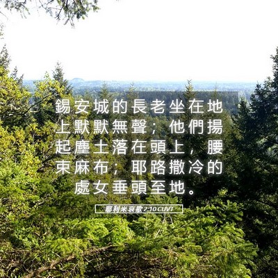 Picture 05 - 耶 利 米 哀 歌 2:10 CUVT - 錫 安 城 的 長 老 坐 在 地 上 默 默 - Bible Verse Picture