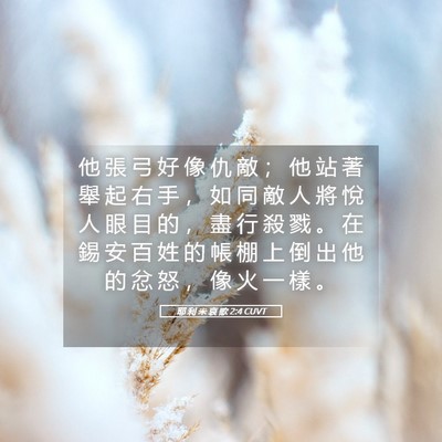 Picture 05 - 耶 利 米 哀 歌 2:4 CUVT - 他 張 弓 好 像 仇 敵 ； 他 站 著 舉 - Bible Verse Picture