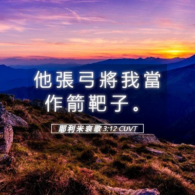 Picture 05 - 耶 利 米 哀 歌 3:12 CUVT - 他 張 弓 將 我 當 作 箭 靶 子 - Bible Verse Picture