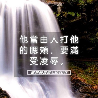 Picture 05 - 耶 利 米 哀 歌 3:30 CUVT - 他 當 由 人 打 他 的 腮 頰 ， 要 滿 - Bible Verse Picture