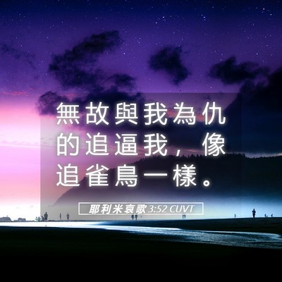 Picture 05 - 耶 利 米 哀 歌 3:52 CUVT - 無 故 與 我 為 仇 的 追 逼 我 ， 像 - Bible Verse Picture