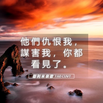 Picture 05 - 耶 利 米 哀 歌 3:60 CUVT - 他 們 仇 恨 我 ， 謀 害 我 ， 你 都 - Bible Verse Picture
