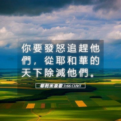 Picture 05 - 耶 利 米 哀 歌 3:66 CUVT - 你 要 發 怒 追 趕 他 們 ， 從 耶 和 - Bible Verse Picture