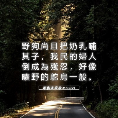 Picture 05 - 耶 利 米 哀 歌 4:3 CUVT - 野 狗 尚 且 把 奶 乳 哺 其 子 ， 我 - Bible Verse Picture