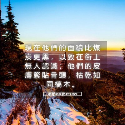 Picture 05 - 耶 利 米 哀 歌 4:8 CUVT - 現 在 他 們 的 面 貌 比 煤 炭 更 黑 - Bible Verse Picture