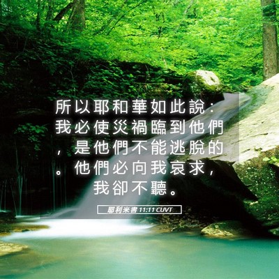 Picture 05 - 耶 利 米 書 11:11 CUVT - 所 以 耶 和 華 如 此 說 ： 我 必 使 - Bible Verse Picture