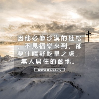 Picture 05 - 耶 利 米 書 17:6 CUVT - 因 他 必 像 沙 漠 的 杜 松 ， 不 見 - Bible Verse Picture