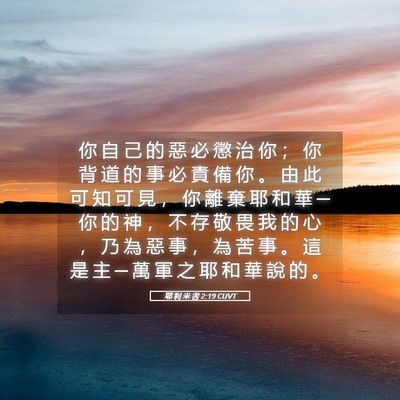 Picture 05 - 耶 利 米 書 2:19 CUVT - 你 自 己 的 惡 必 懲 治 你 ； 你 背 - Bible Verse Picture