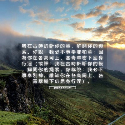Picture 05 - 耶 利 米 書 2:20 CUVT - 我 在 古 時 折 斷 你 的 軛 ， 解 開 - Bible Verse Picture