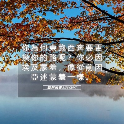 Picture 05 - 耶 利 米 書 2:36 CUVT - 你 為 何 東 跑 西 奔 要 更 換 你 的 - Bible Verse Picture