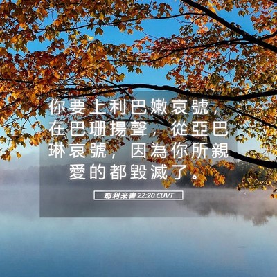 Picture 05 - 耶 利 米 書 22:20 CUVT - 你 要 上 利 巴 嫩 哀 號 ， 在 巴 珊 - Bible Verse Picture