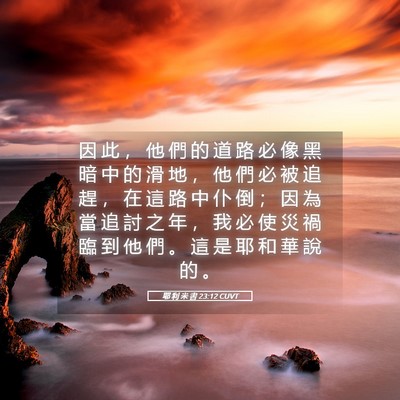 Picture 05 - 耶 利 米 書 23:12 CUVT - 因 此 ， 他 們 的 道 路 必 像 黑 暗 - Bible Verse Picture