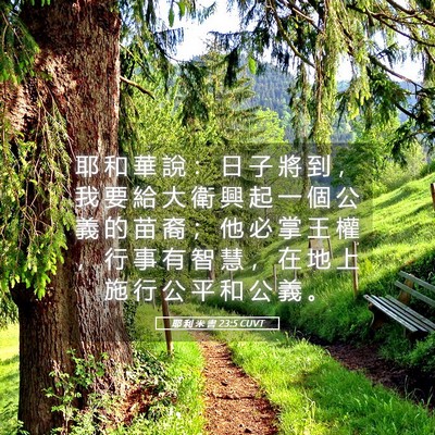 Picture 05 - 耶 利 米 書 23:5 CUVT - 耶 和 華 說 ： 日 子 將 到 ， 我 要 - Bible Verse Picture