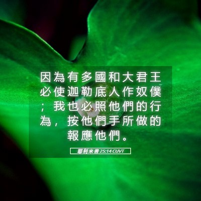 Picture 05 - 耶 利 米 書 25:14 CUVT - 因 為 有 多 國 和 大 君 王 必 使 迦 - Bible Verse Picture
