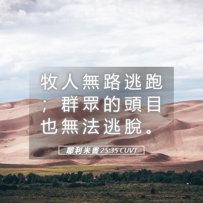 Picture 05 - 耶 利 米 書 25:35 CUVT - 牧 人 無 路 逃 跑 ； 群 眾 的 頭 目 - Bible Verse Picture