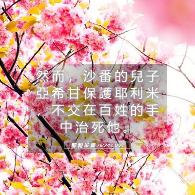 Picture 05 - 耶 利 米 書 26:24 CUVT - 然 而 ， 沙 番 的 兒 子 亞 希 甘 保 - Bible Verse Picture