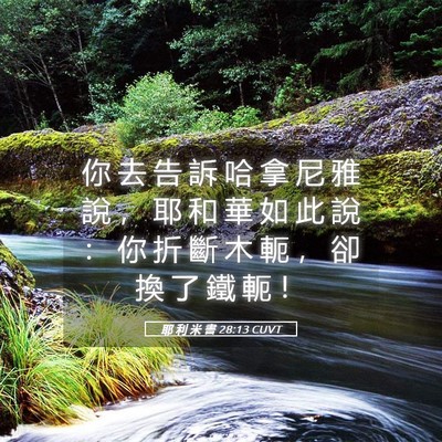 Picture 05 - 耶 利 米 書 28:13 CUVT - 你 去 告 訴 哈 拿 尼 雅 說 ， 耶 和 - Bible Verse Picture