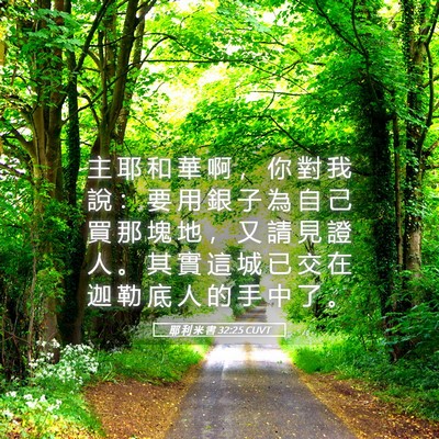 Picture 05 - 耶 利 米 書 32:25 CUVT - 主 耶 和 華 啊 ， 你 對 我 說 ： 要 - Bible Verse Picture