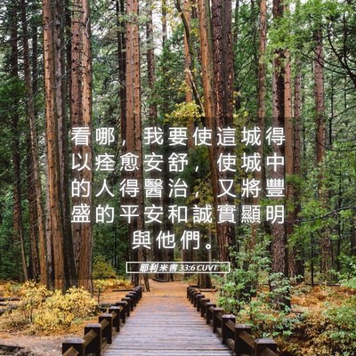 Picture 05 - 耶 利 米 書 33:6 CUVT - 看 哪 ， 我 要 使 這 城 得 以 痊 愈 - Bible Verse Picture