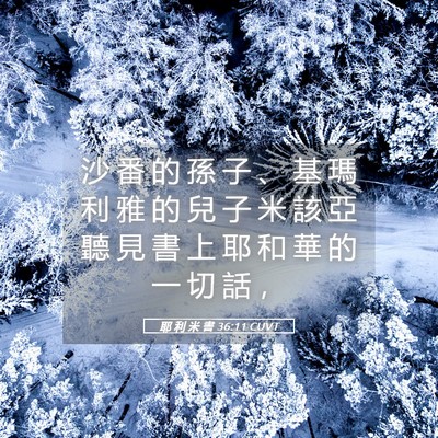 Picture 05 - 耶 利 米 書 36:11 CUVT - 沙 番 的 孫 子 、 基 瑪 利 雅 的 兒 - Bible Verse Picture