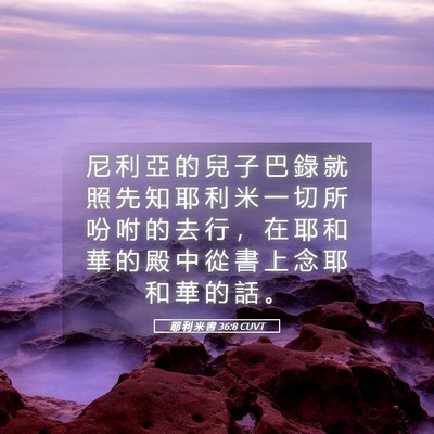 Picture 05 - 耶 利 米 書 36:8 CUVT - 尼 利 亞 的 兒 子 巴 錄 就 照 先 知 - Bible Verse Picture