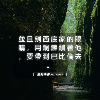 Picture 05 - 耶 利 米 書 39:7 CUVT - 並 且 剜 西 底 家 的 眼 睛 ， 用 銅 - Bible Verse Picture