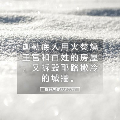 Picture 05 - 耶 利 米 書 39:8 CUVT - 迦 勒 底 人 用 火 焚 燒 王 宮 和 百 - Bible Verse Picture