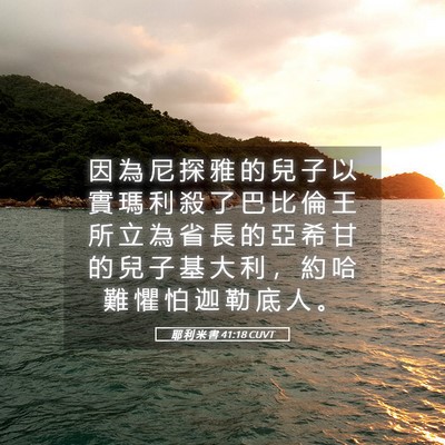 Picture 05 - 耶 利 米 書 41:18 CUVT - 因 為 尼 探 雅 的 兒 子 以 實 瑪 利 - Bible Verse Picture