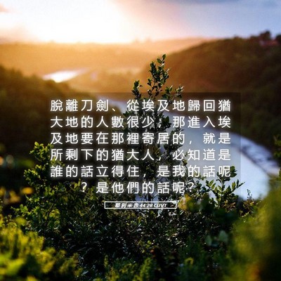 Picture 05 - 耶 利 米 書 44:28 CUVT - 脫 離 刀 劍 、 從 埃 及 地 歸 回 猶 - Bible Verse Picture