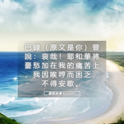 Picture 05 - 耶 利 米 書 45:3 CUVT - 巴 錄 （ 原 文 是 你 ） 曾 說 ： 哀 - Bible Verse Picture