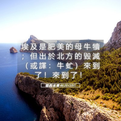 Picture 05 - 耶 利 米 書 46:20 CUVT - 埃 及 是 肥 美 的 母 牛 犢 ； 但 出 - Bible Verse Picture