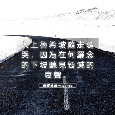 Picture 05 - 耶 利 米 書 48:5 CUVT - 人 上 魯 希 坡 隨 走 隨 哭 ， 因 為 - Bible Verse Picture