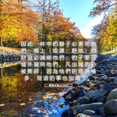 Picture 05 - 耶 利 米 書 5:6 CUVT - 因 此 ， 林 中 的 獅 子 必 害 死 他 - Bible Verse Picture