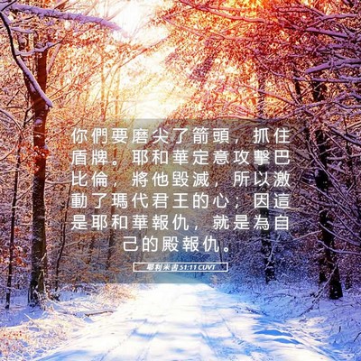 Picture 05 - 耶 利 米 書 51:11 CUVT - 你 們 要 磨 尖 了 箭 頭 ， 抓 住 盾 - Bible Verse Picture