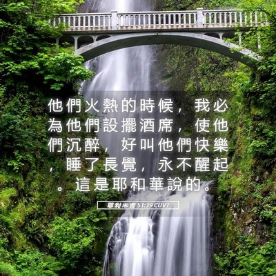 Picture 05 - 耶 利 米 書 51:39 CUVT - 他 們 火 熱 的 時 候 ， 我 必 為 他 - Bible Verse Picture