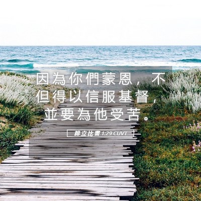 Picture 05 - 腓 立 比 書 1:29 CUVT - 因 為 你 們 蒙 恩 ， 不 但 得 以 信 - Bible Verse Picture