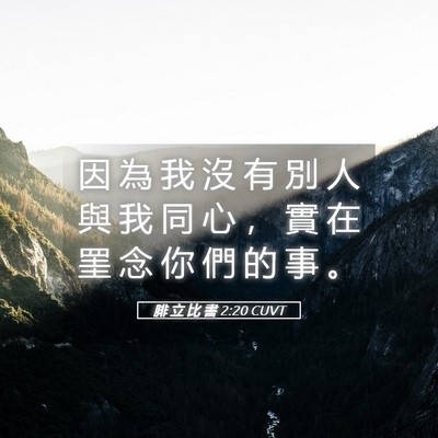 Picture 05 - 腓 立 比 書 2:20 CUVT - 因 為 我 沒 有 別 人 與 我 同 心 ， - Bible Verse Picture