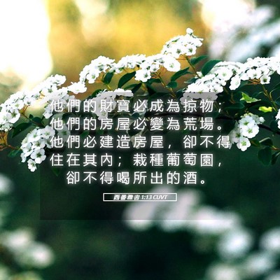 Picture 05 - 西 番 雅 書 1:13 CUVT - 他 們 的 財 寶 必 成 為 掠 物 ； 他 - Bible Verse Picture