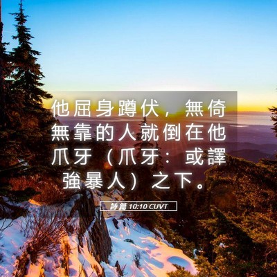 Picture 05 - 詩 篇 10:10 CUVT - 他 屈 身 蹲 伏 ， 無 倚 無 靠 的 人 - Bible Verse Picture