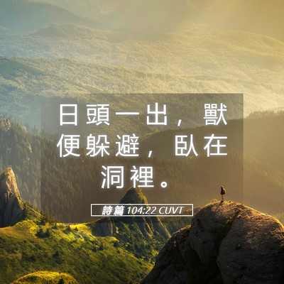 Picture 05 - 詩 篇 104:22 CUVT - 日 頭 一 出 ， 獸 便 躲 避 ， 臥 在 - Bible Verse Picture