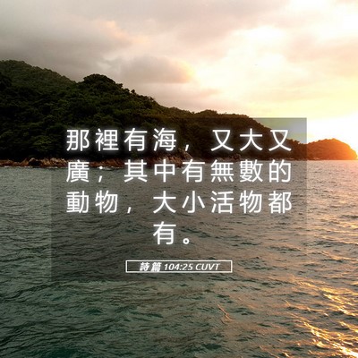 Picture 05 - 詩 篇 104:25 CUVT - 那 裡 有 海 ， 又 大 又 廣 ； 其 中 - Bible Verse Picture