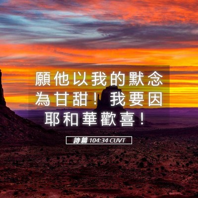 Picture 05 - 詩 篇 104:34 CUVT - 願 他 以 我 的 默 念 為 甘 甜 ！ 我 - Bible Verse Picture